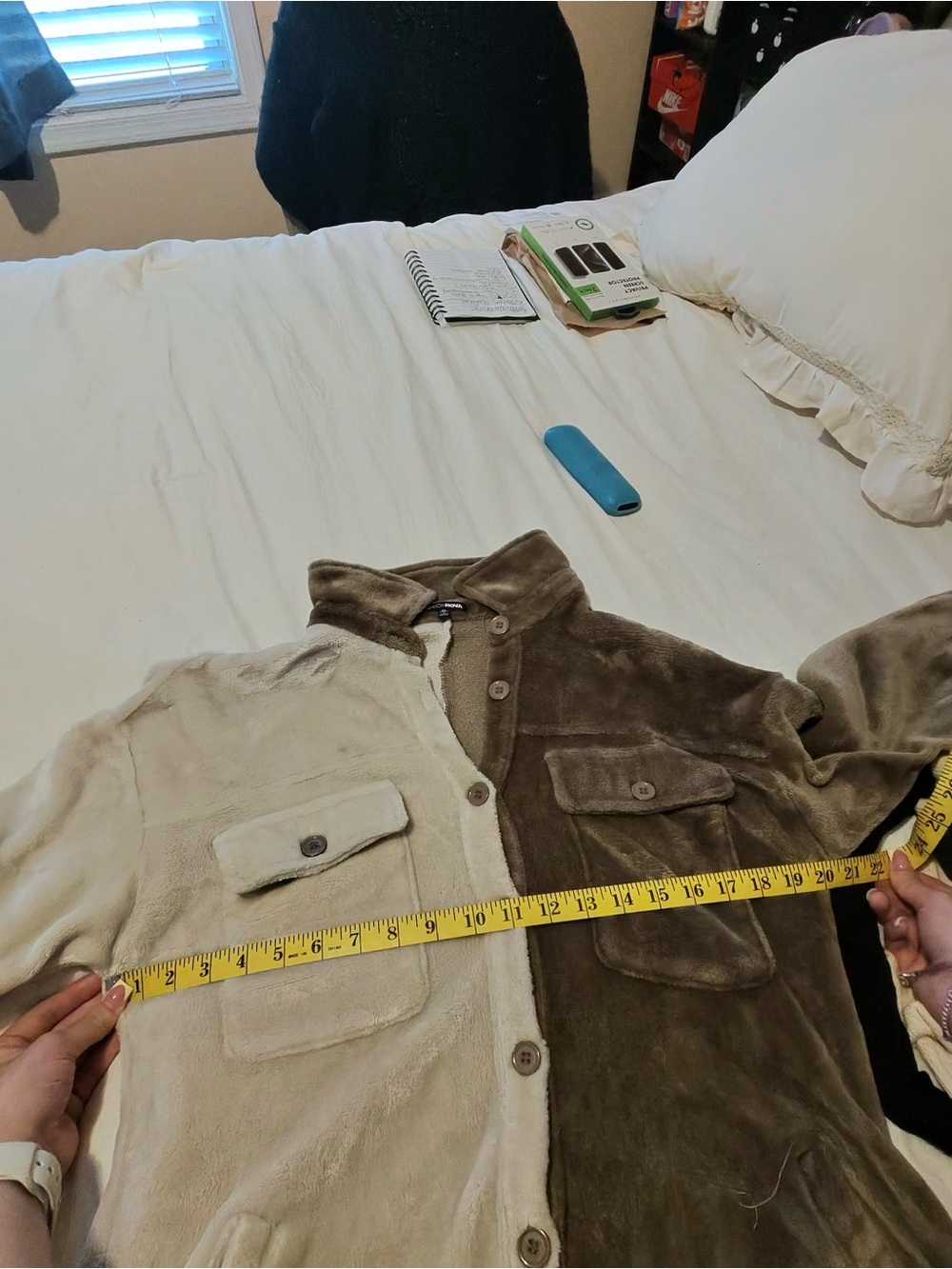 Fashion Nova Two-Tone Button Down Shirt - Cream and Brown - Picture 5 of 6